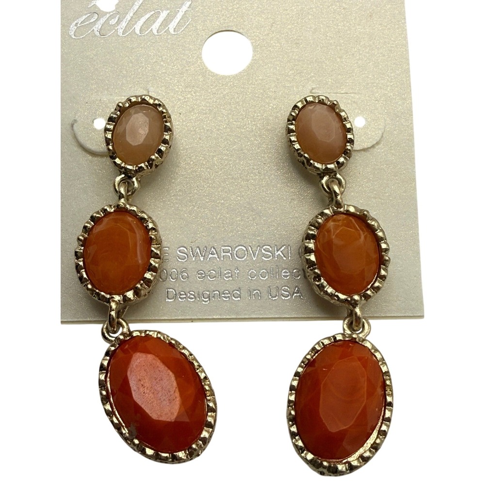 Eclat Orange & Peach Gem Dangle Earrings Genuine Swarovski Crystal  USA